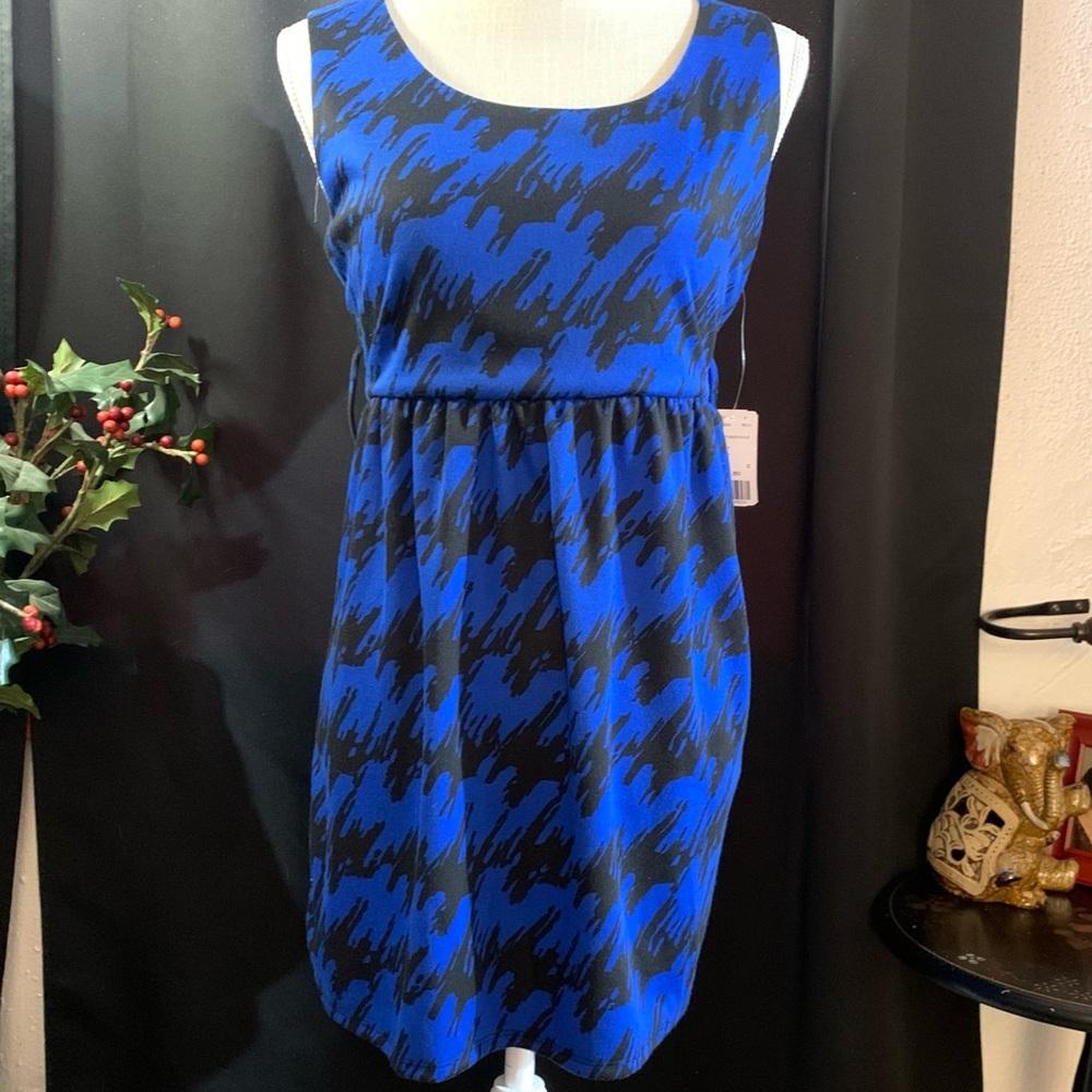 Twentyone L Blue Black Houndstooth Dress